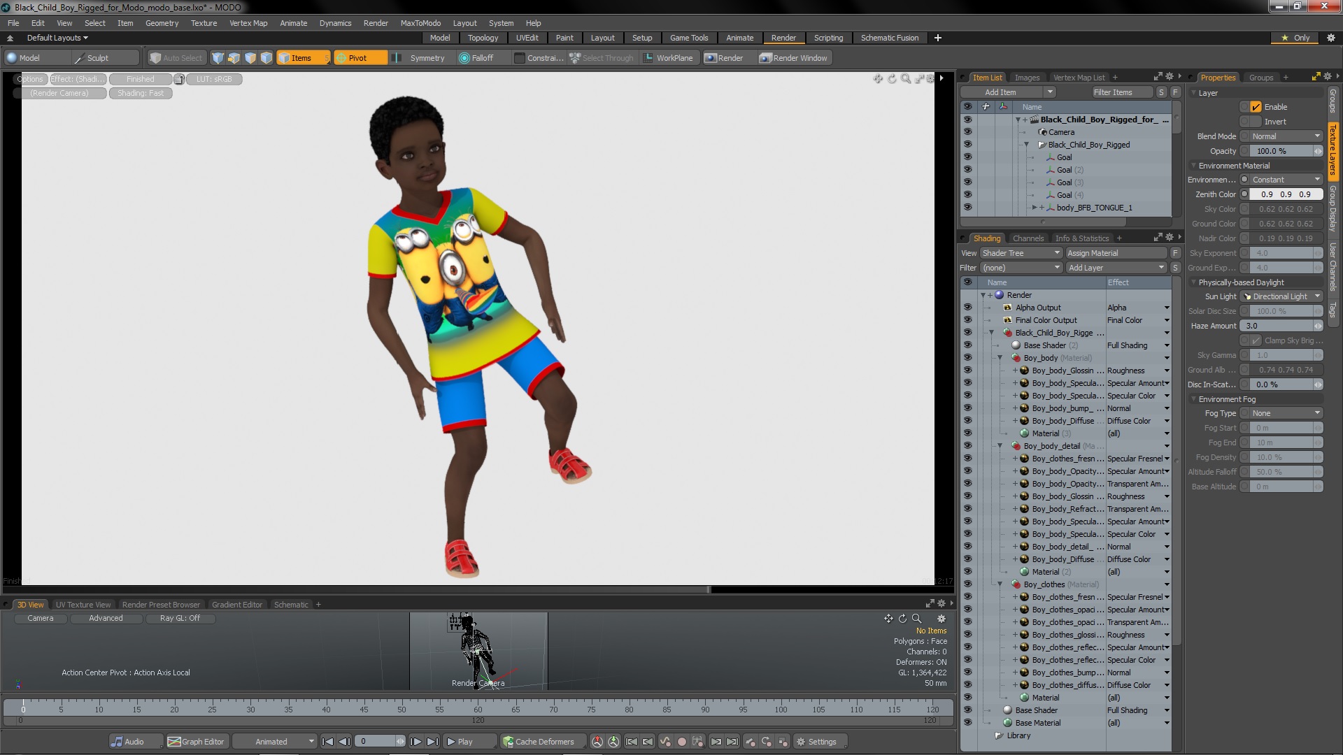 3D Black Child Boy Rigged for Modo