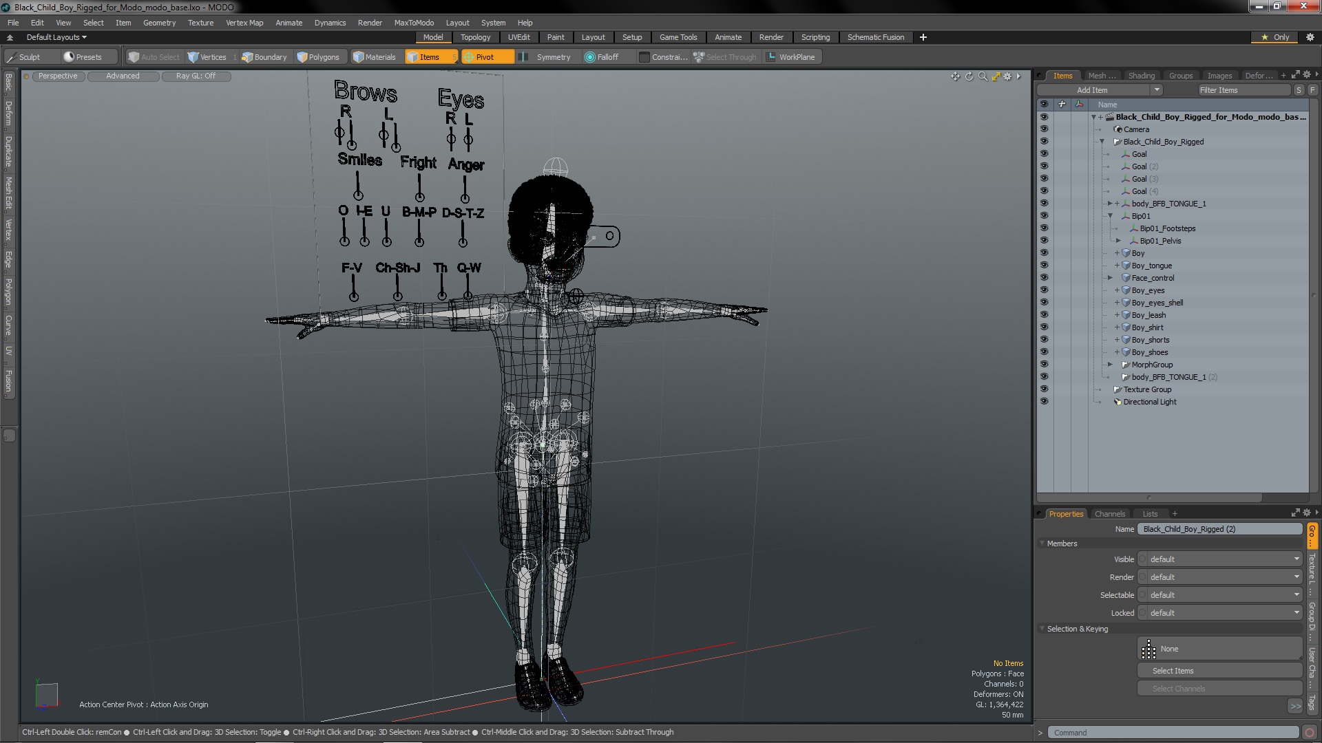 3D Black Child Boy Rigged for Modo