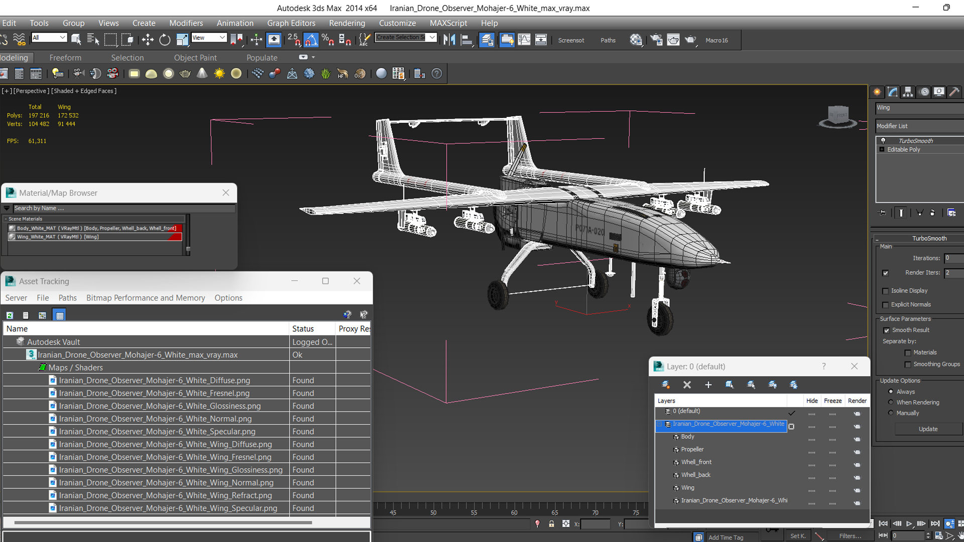 3D Iranian Drone Observer Mohajer-6 White model