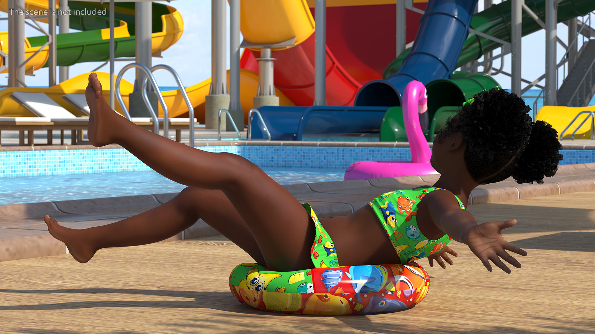 Black Girl Child Swimsuit Inflatable Circle Rigged for Cinema 4D 3D model