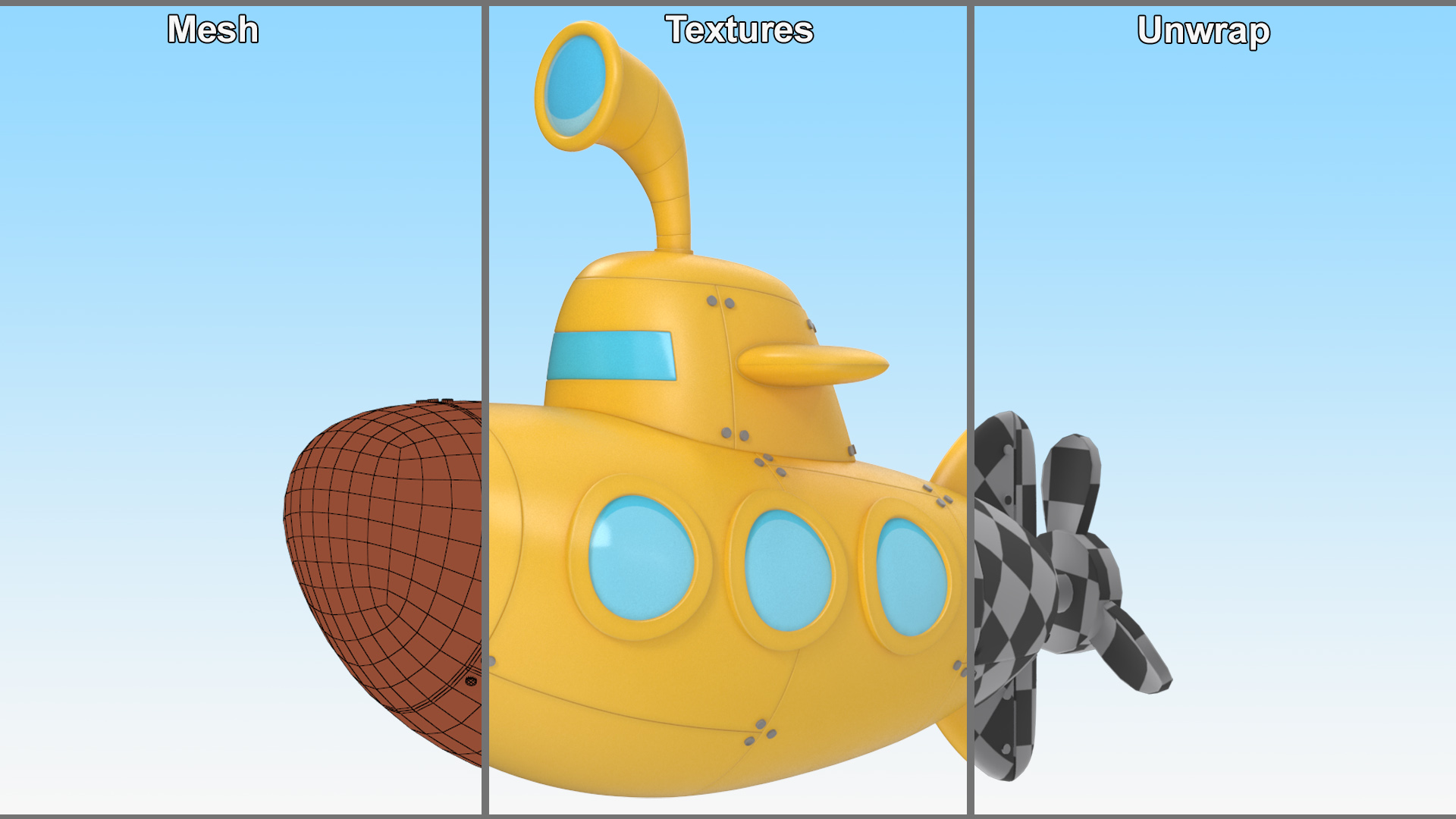 Cartoon Submarine Yellow 3D model