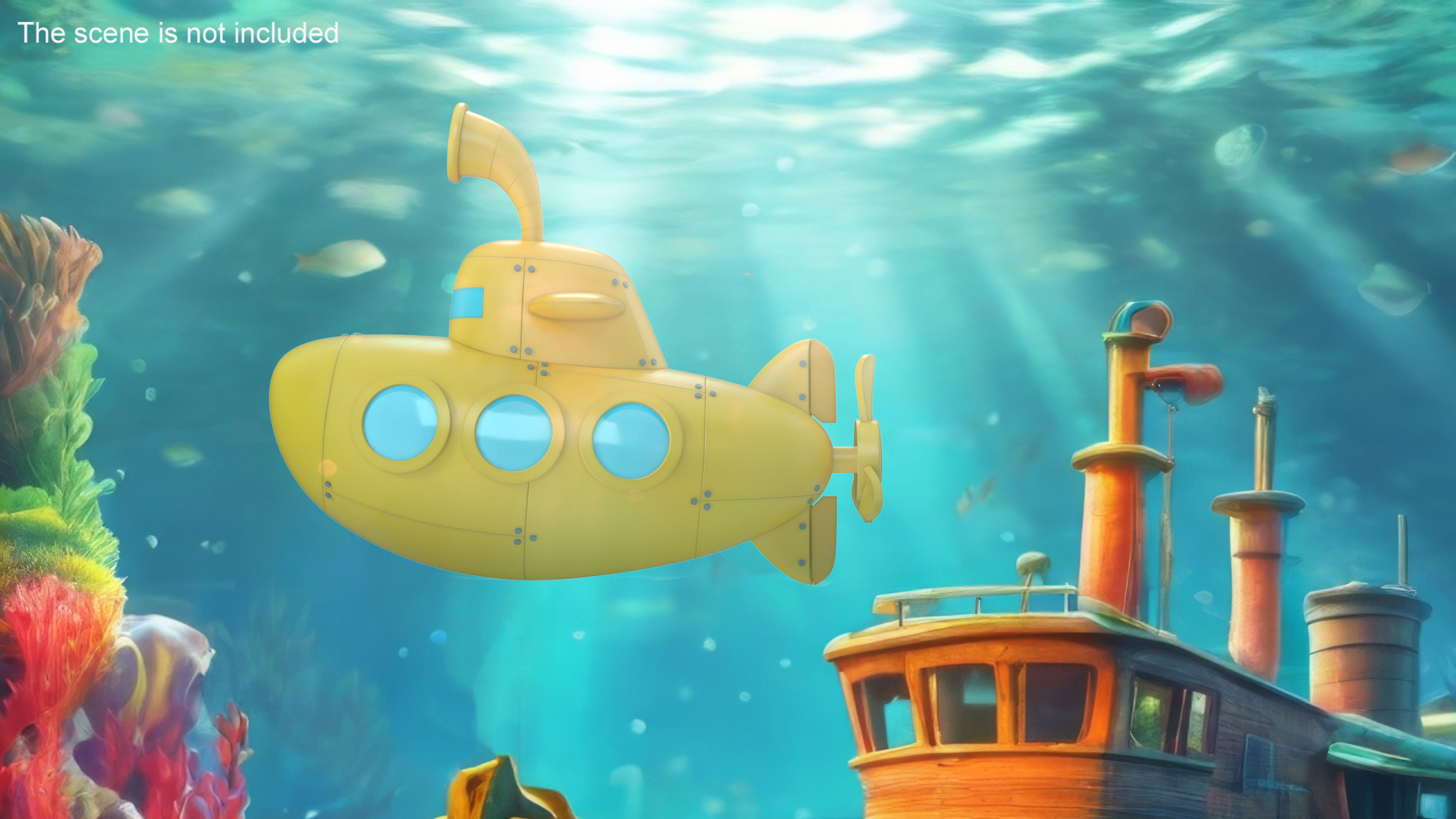 Cartoon Submarine Yellow 3D model