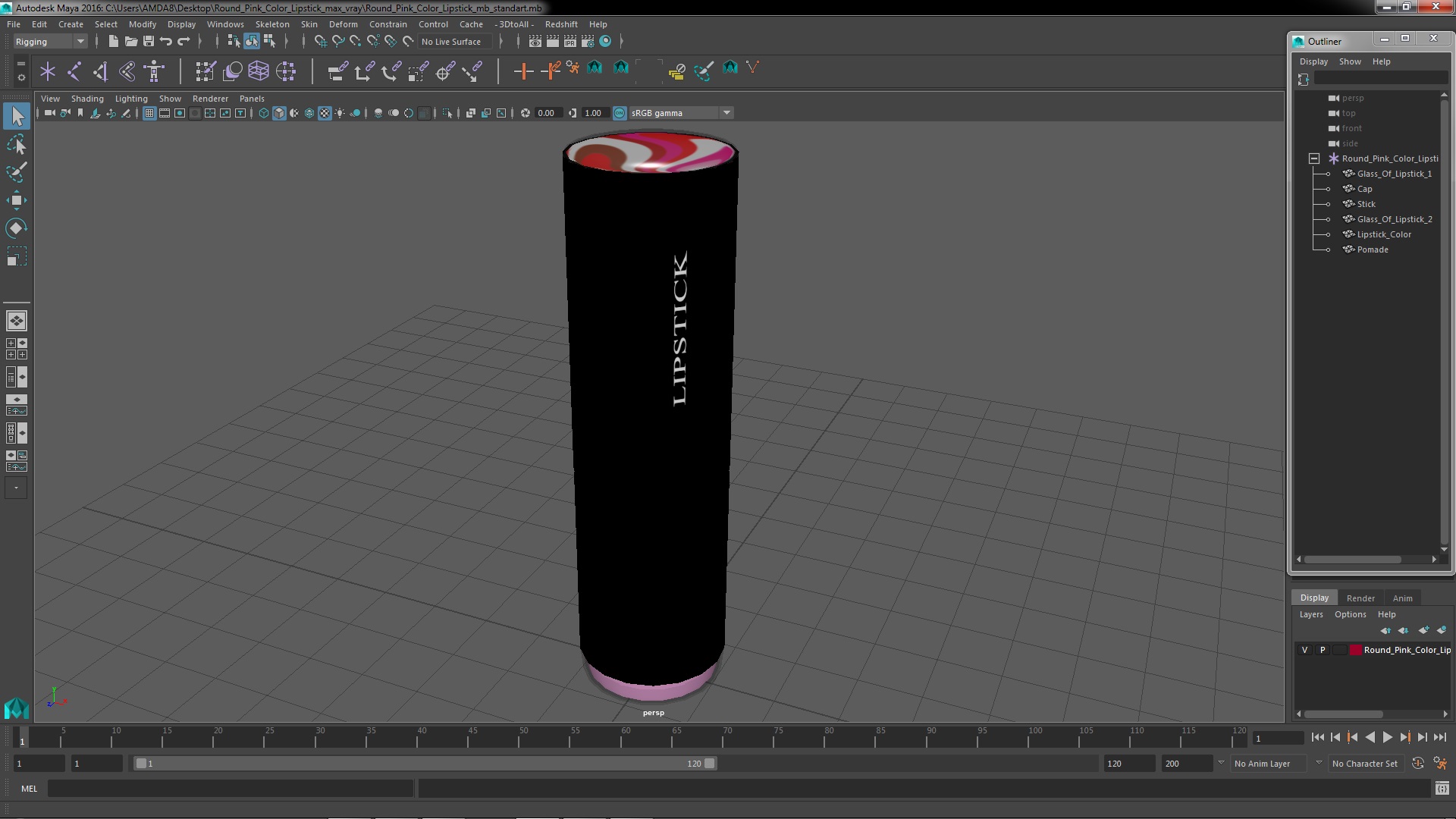 3D model Round Pink Color Lipstick