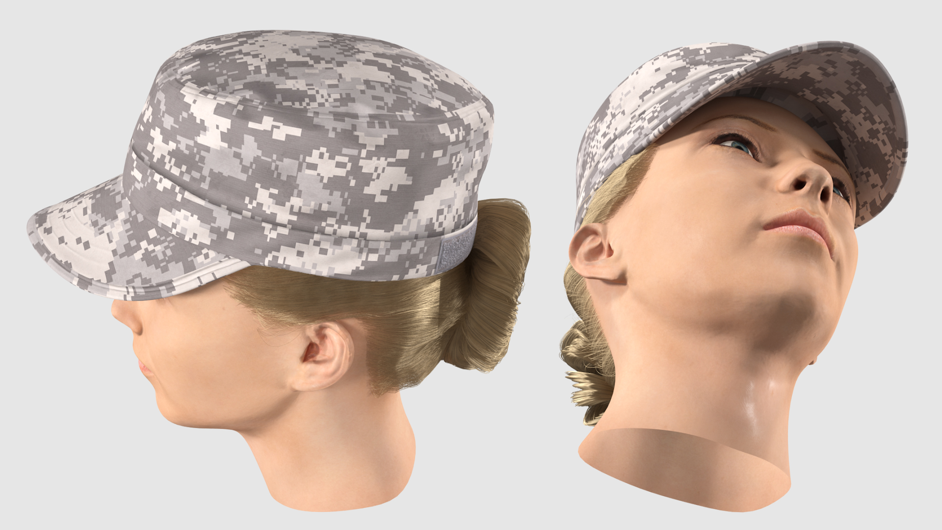 3D Female Soldier Head Fur model