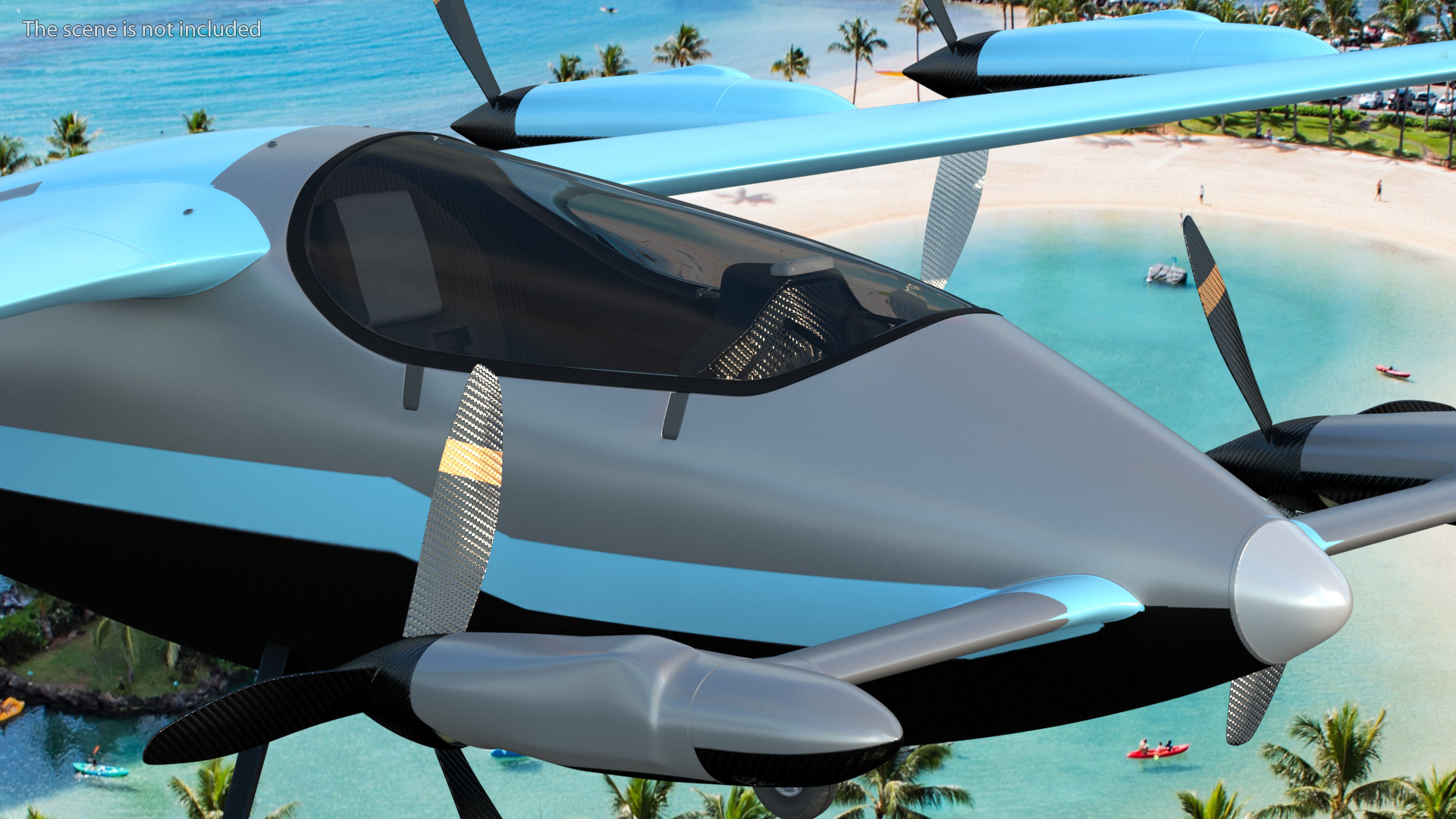 Flying Air Taxi Blue Rigged 3D