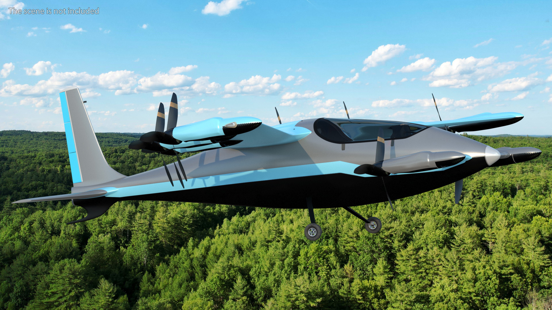 Flying Air Taxi Blue Rigged 3D