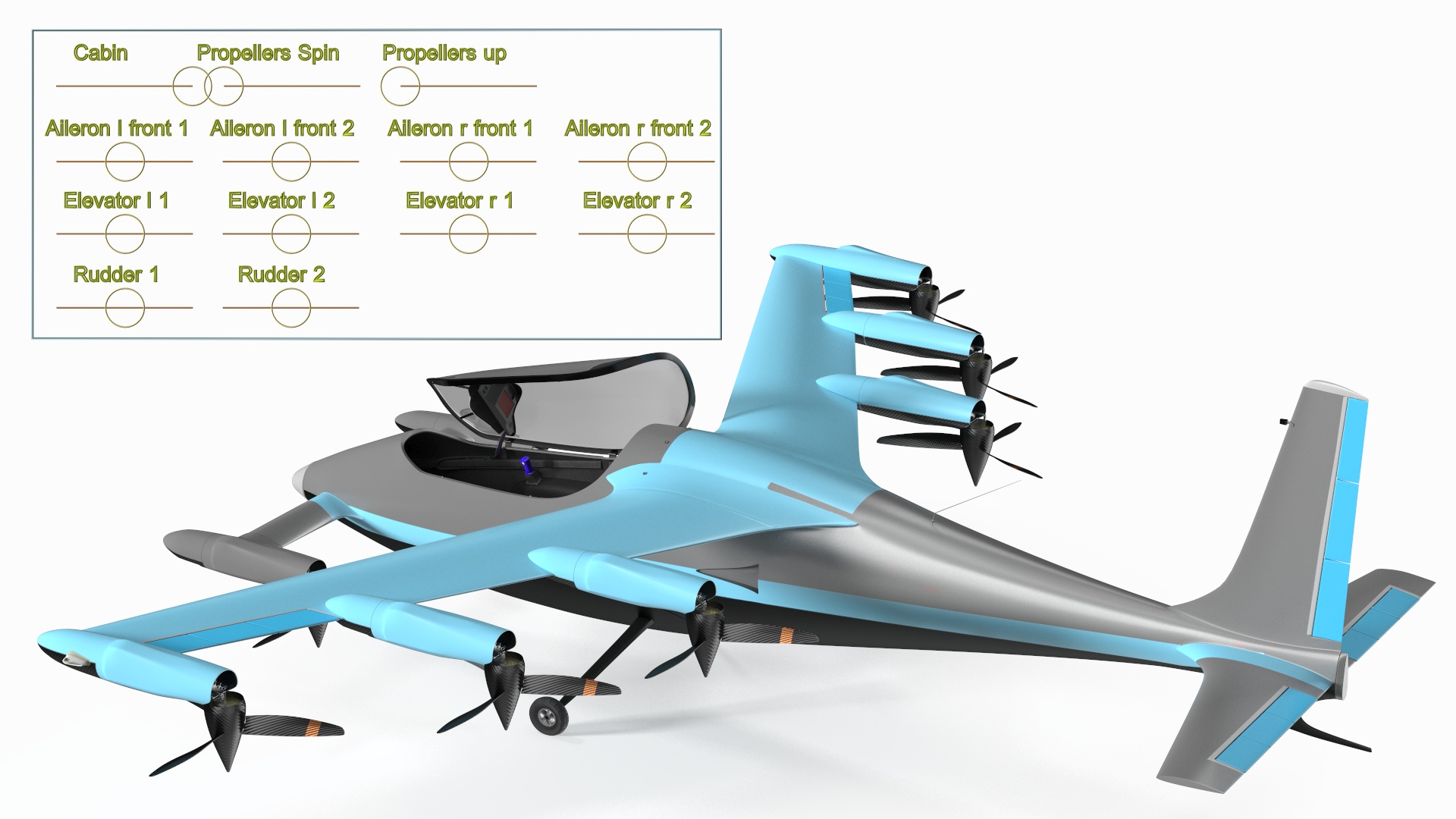 Flying Air Taxi Blue Rigged 3D