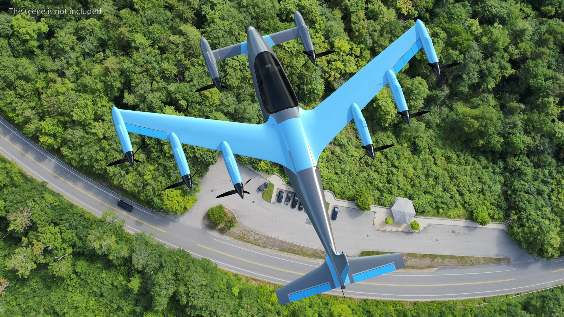 Flying Air Taxi Blue Rigged 3D