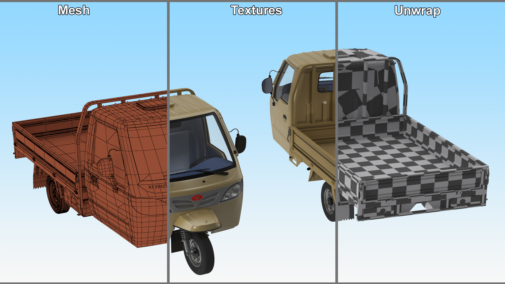 3D model Three Wheel Cargo Tuk-Tuk with Open Body