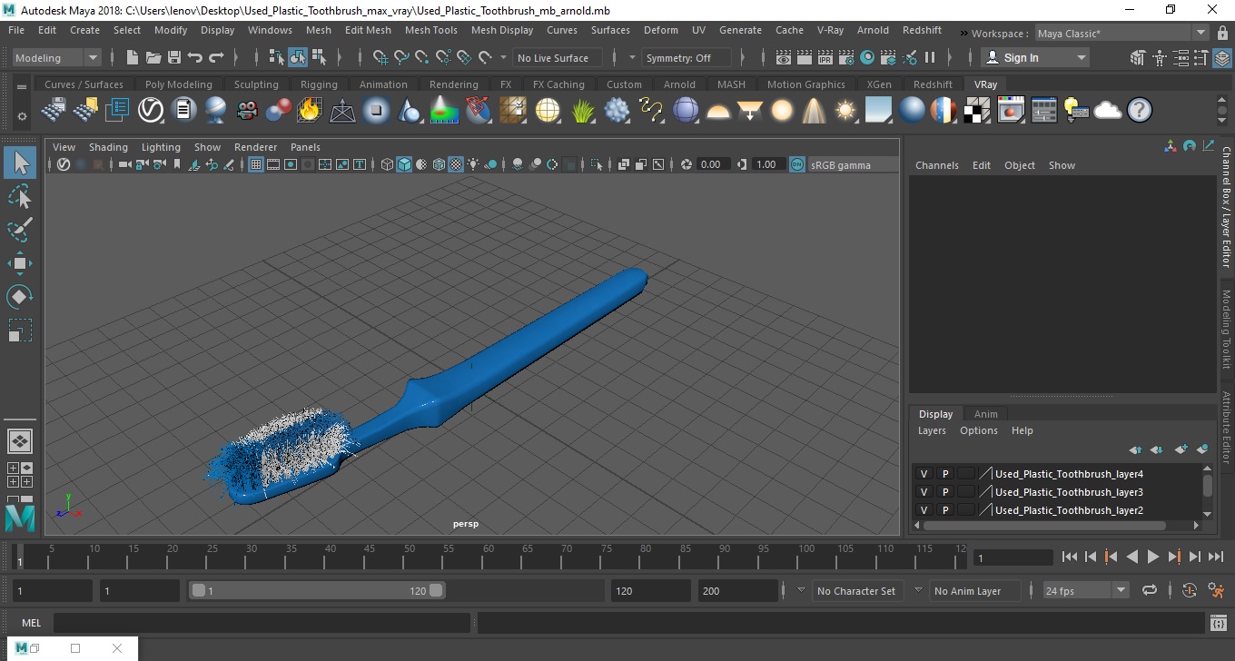 3D Used Plastic Toothbrush model