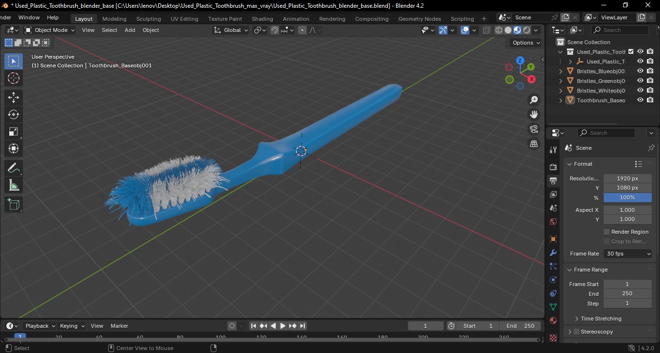 3D Used Plastic Toothbrush model