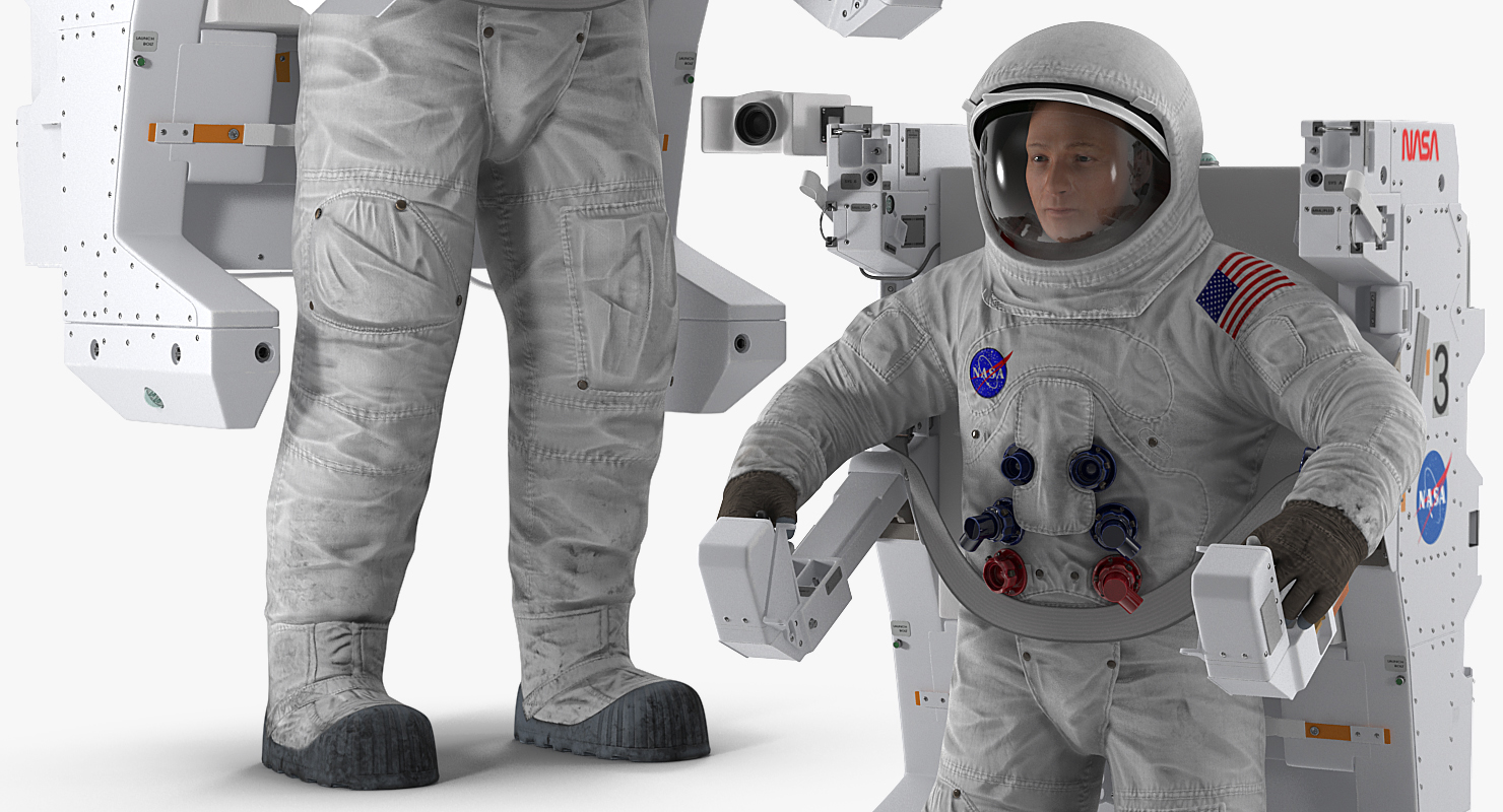 Astronaut in Spacesuit A7L with Manned Maneuvering Unit Rigged 3D