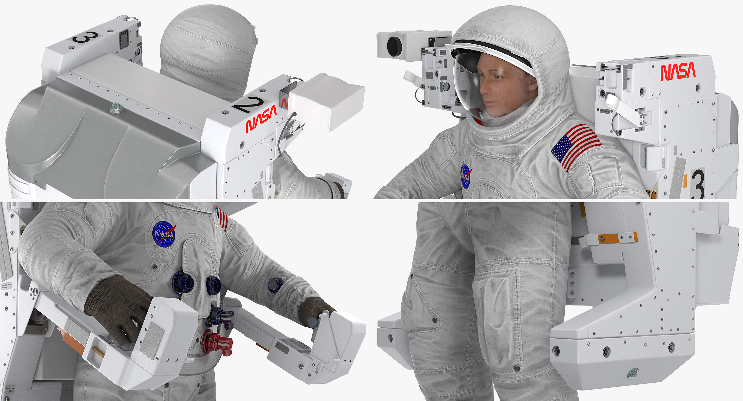 Astronaut in Spacesuit A7L with Manned Maneuvering Unit Rigged 3D