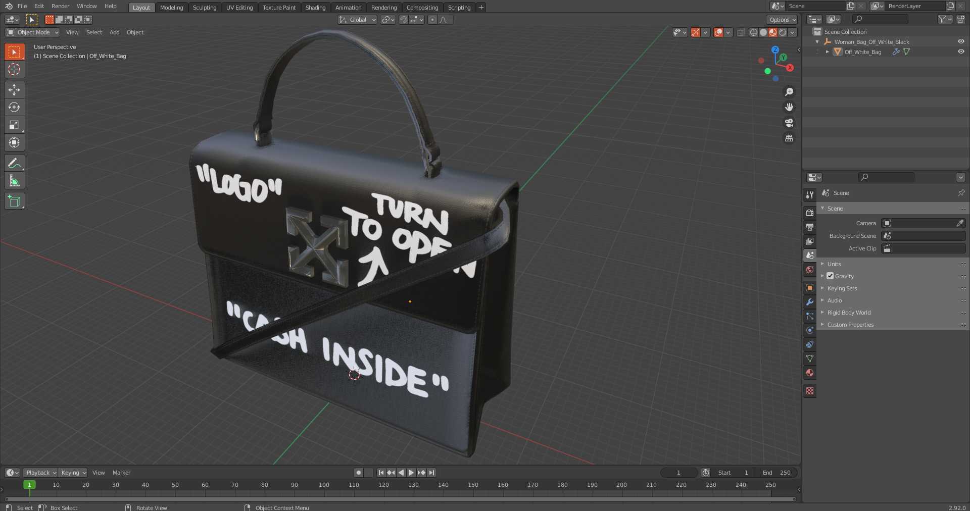 3D model Woman Bag Off White Black