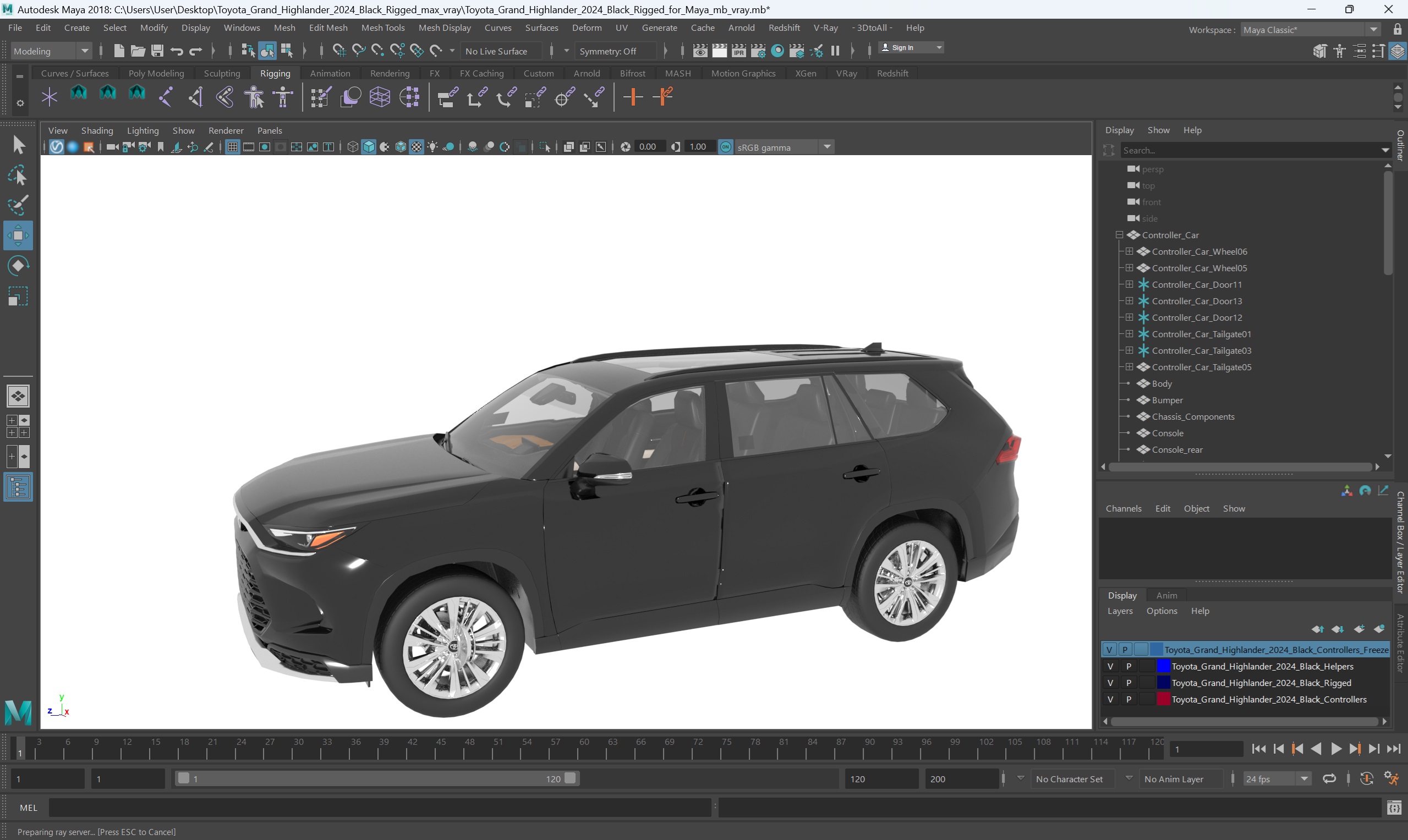 3D model Toyota Grand Highlander 2024 Black Rigged for Maya