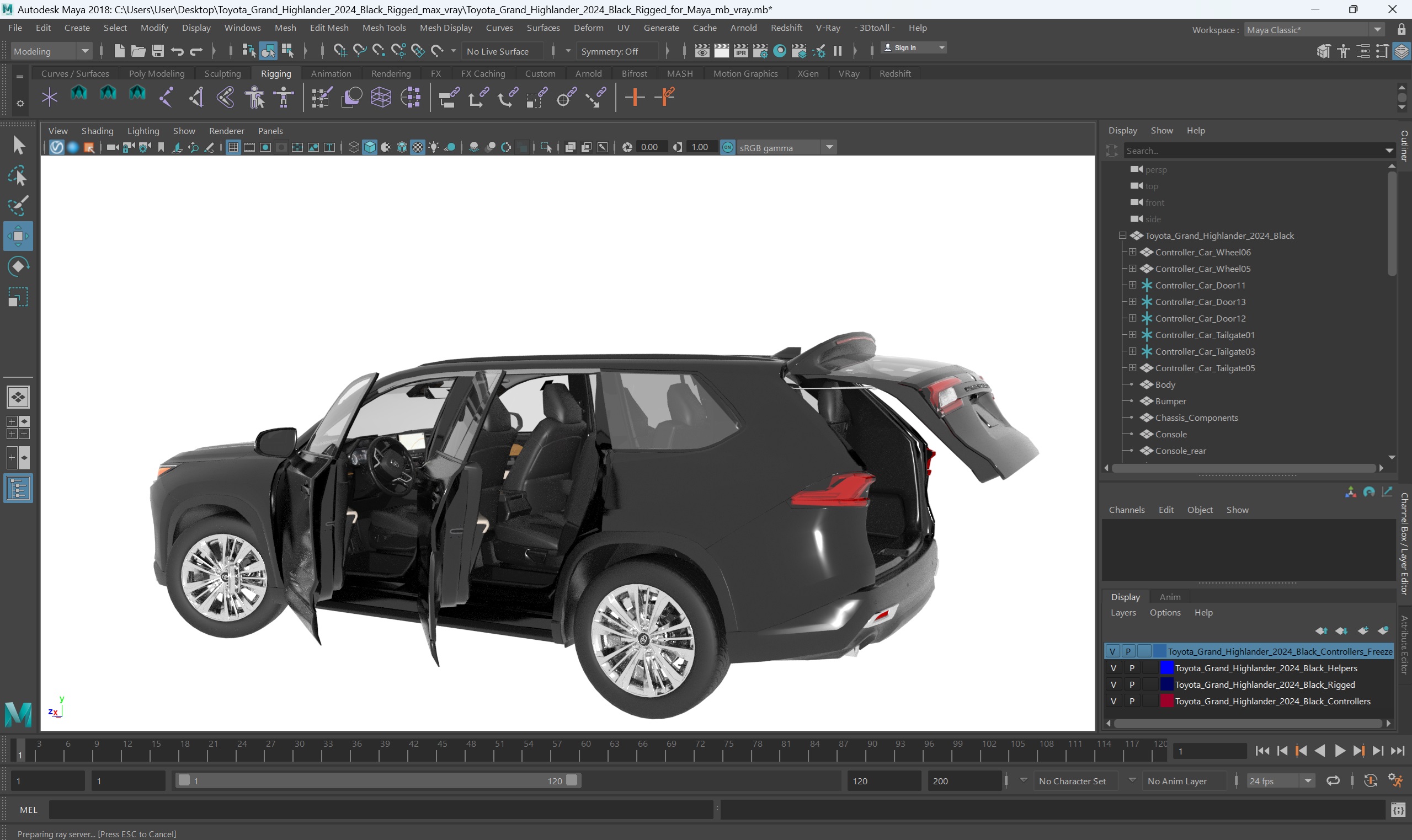 3D model Toyota Grand Highlander 2024 Black Rigged for Maya