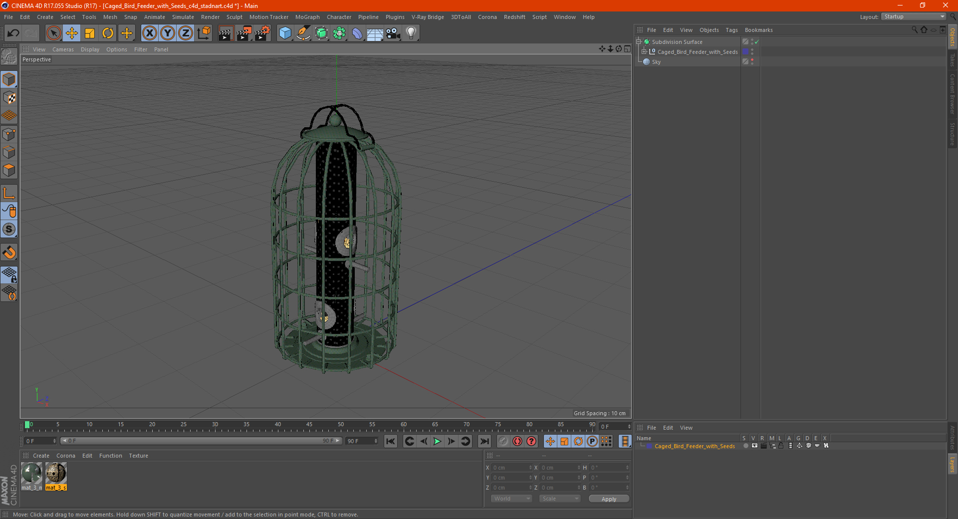 3D Caged Bird Feeder with Seeds model