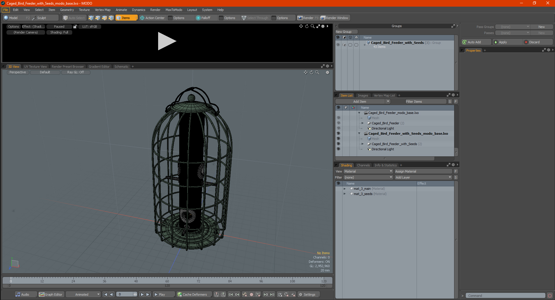 3D Caged Bird Feeder with Seeds model