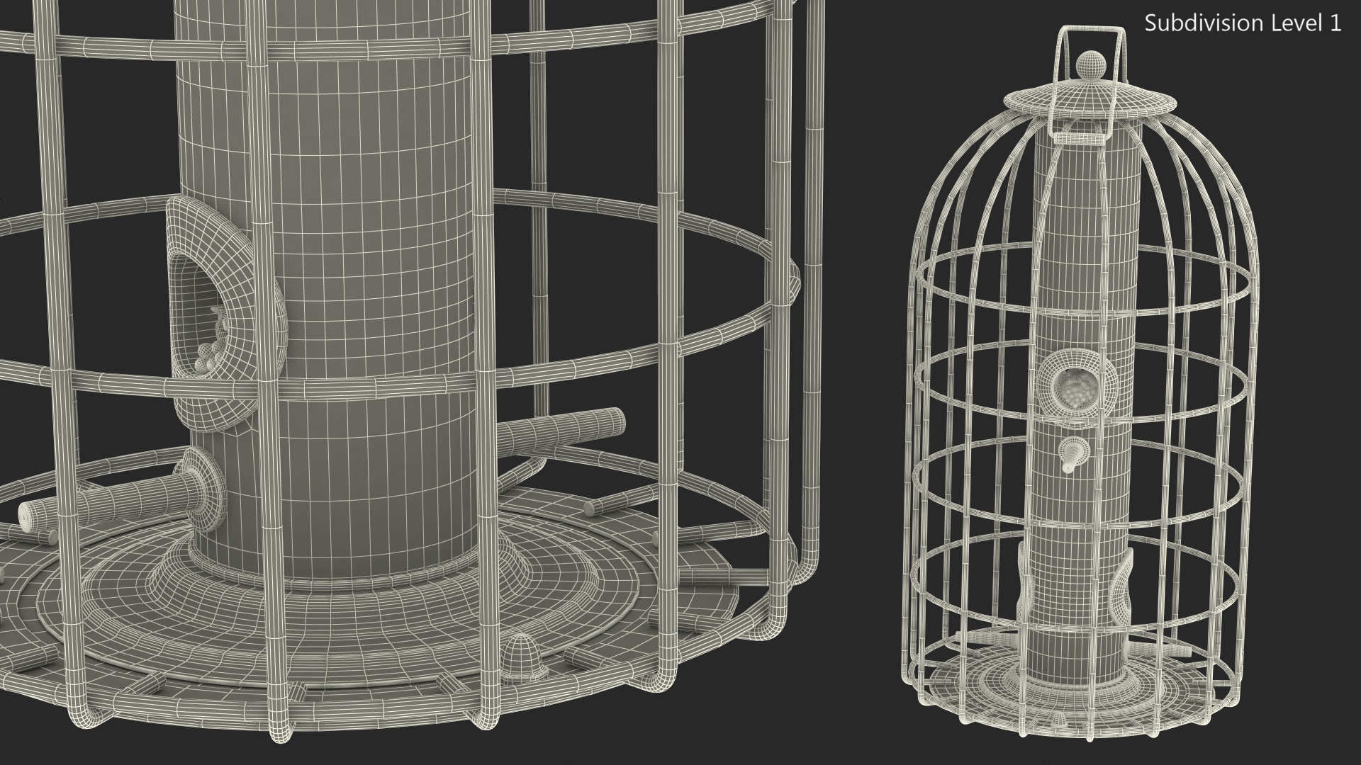 3D Caged Bird Feeder with Seeds model