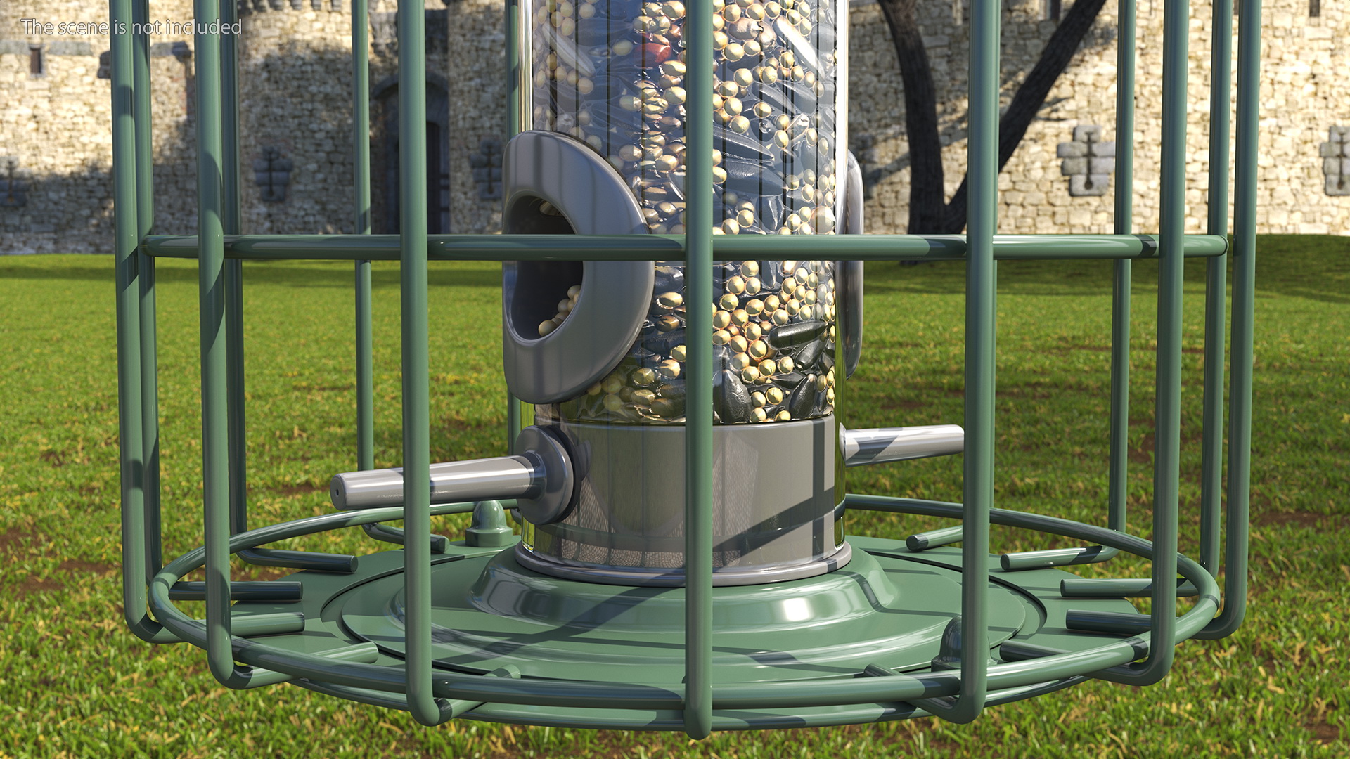 3D Caged Bird Feeder with Seeds model