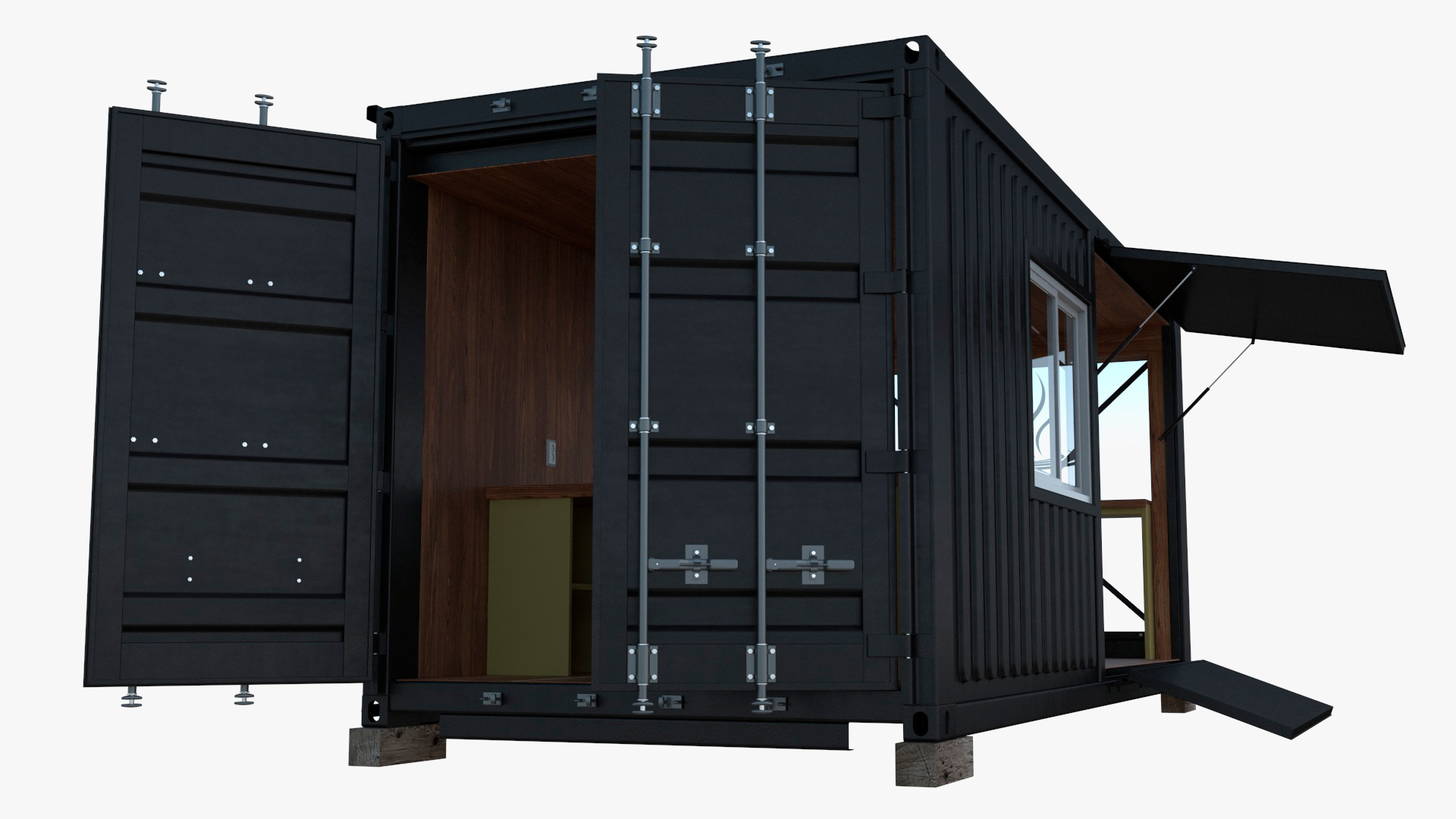 Sea Container Coffee Shop Wooden 3D