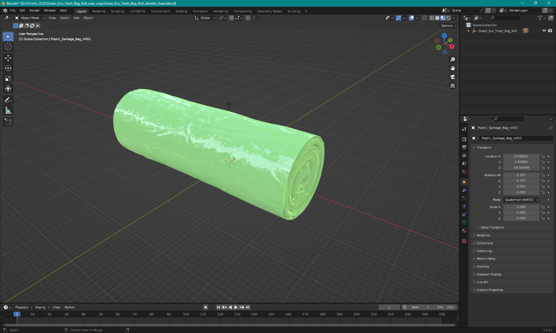 Green Eco Trash Bag Roll 3D model