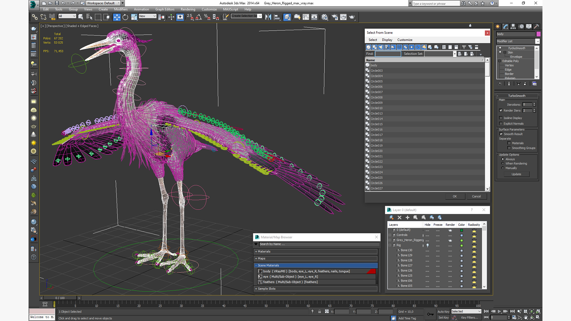 Grey Heron Rigged 3D