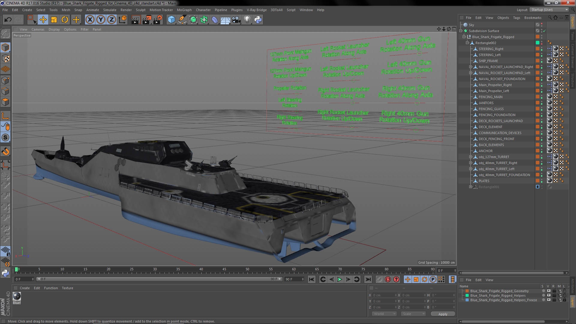 Blue Shark Frigate Rigged for Cinema 4D 3D model
