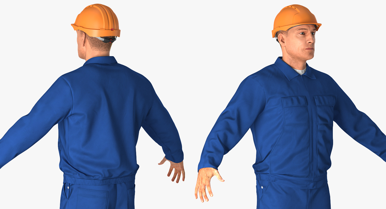 3D Construction Worker Wearing Blue Overalls Rigged model