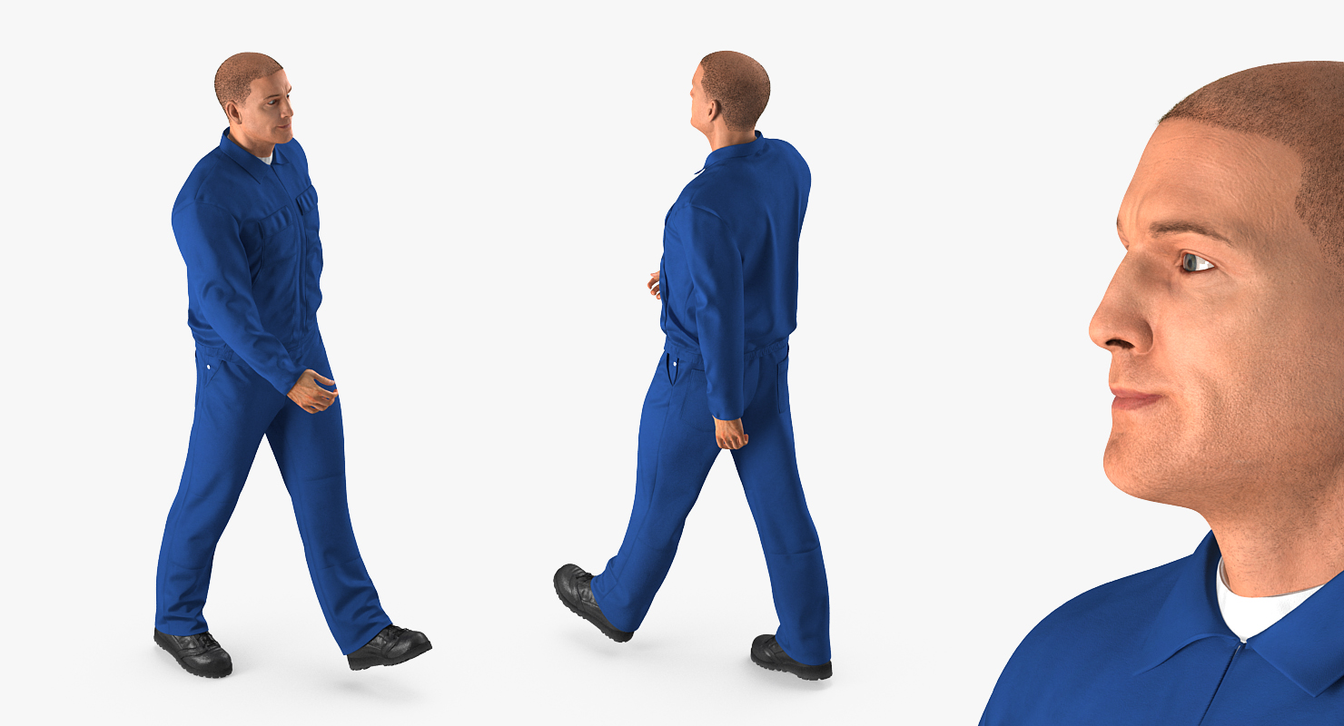 3D Construction Worker Wearing Blue Overalls Rigged model