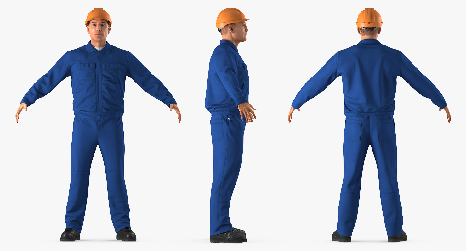 3D Construction Worker Wearing Blue Overalls Rigged model