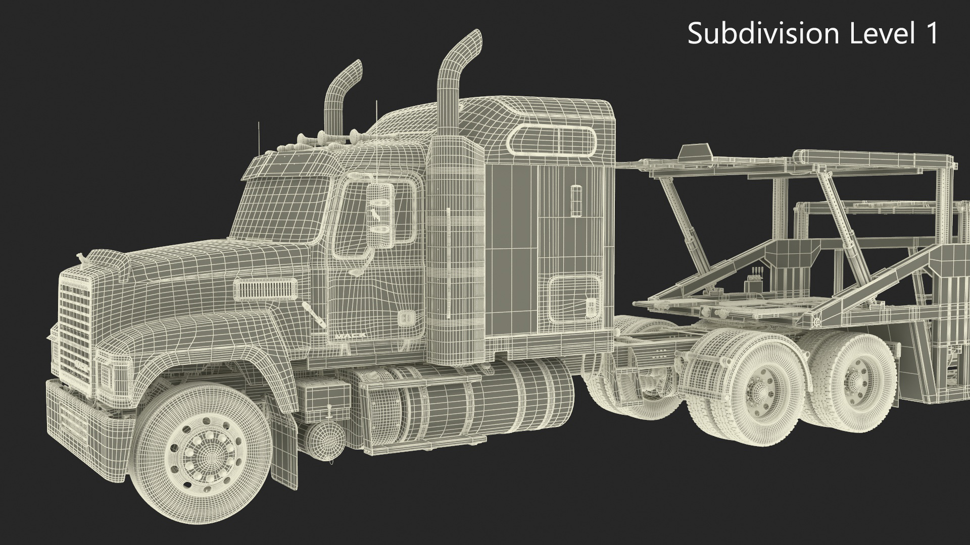 3D Mack CHU613 Truck with Sun Valley H5308 Car Carrier Rigged model