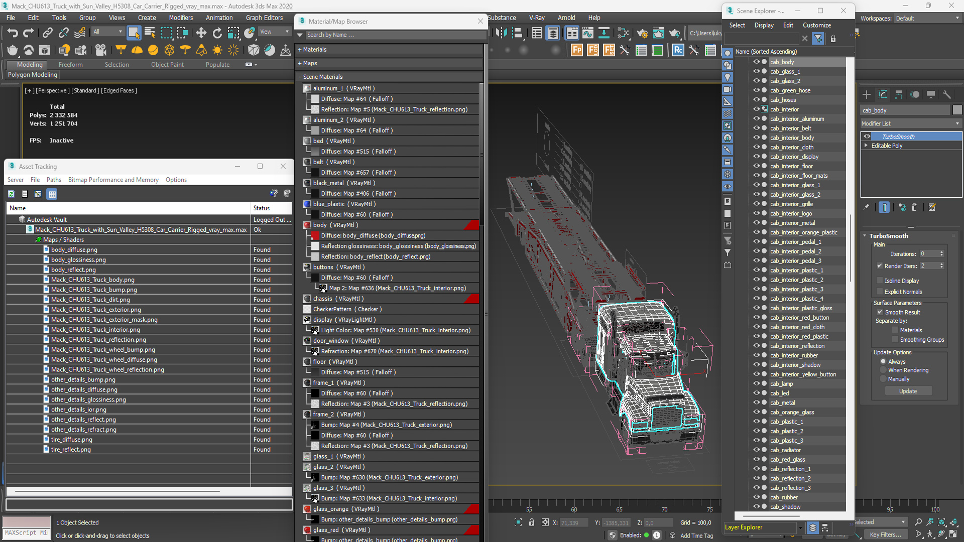 3D Mack CHU613 Truck with Sun Valley H5308 Car Carrier Rigged model