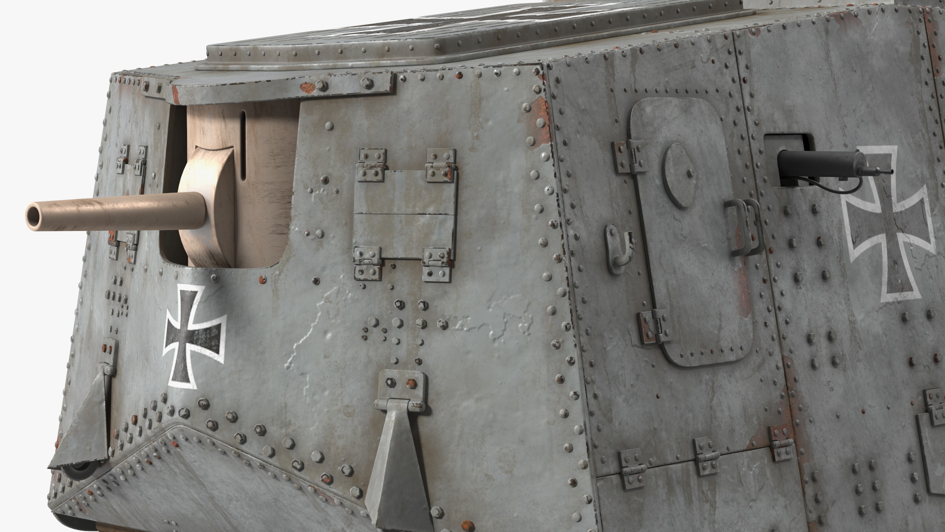 Old Aged WWI German A7V Armored Vehicle Tank 3D model