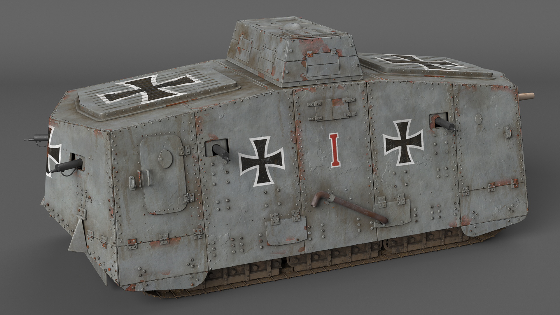 Old Aged WWI German A7V Armored Vehicle Tank 3D model