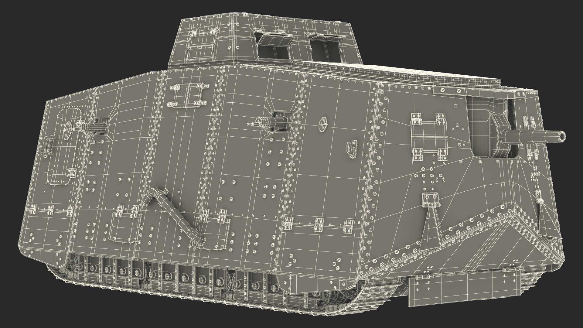 Old Aged WWI German A7V Armored Vehicle Tank 3D model