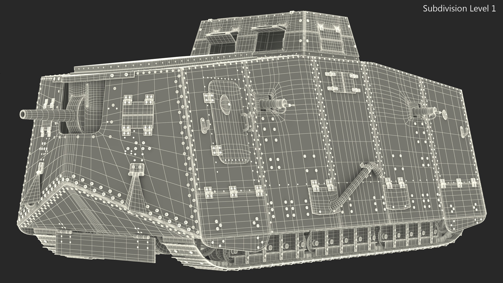 Old Aged WWI German A7V Armored Vehicle Tank 3D model