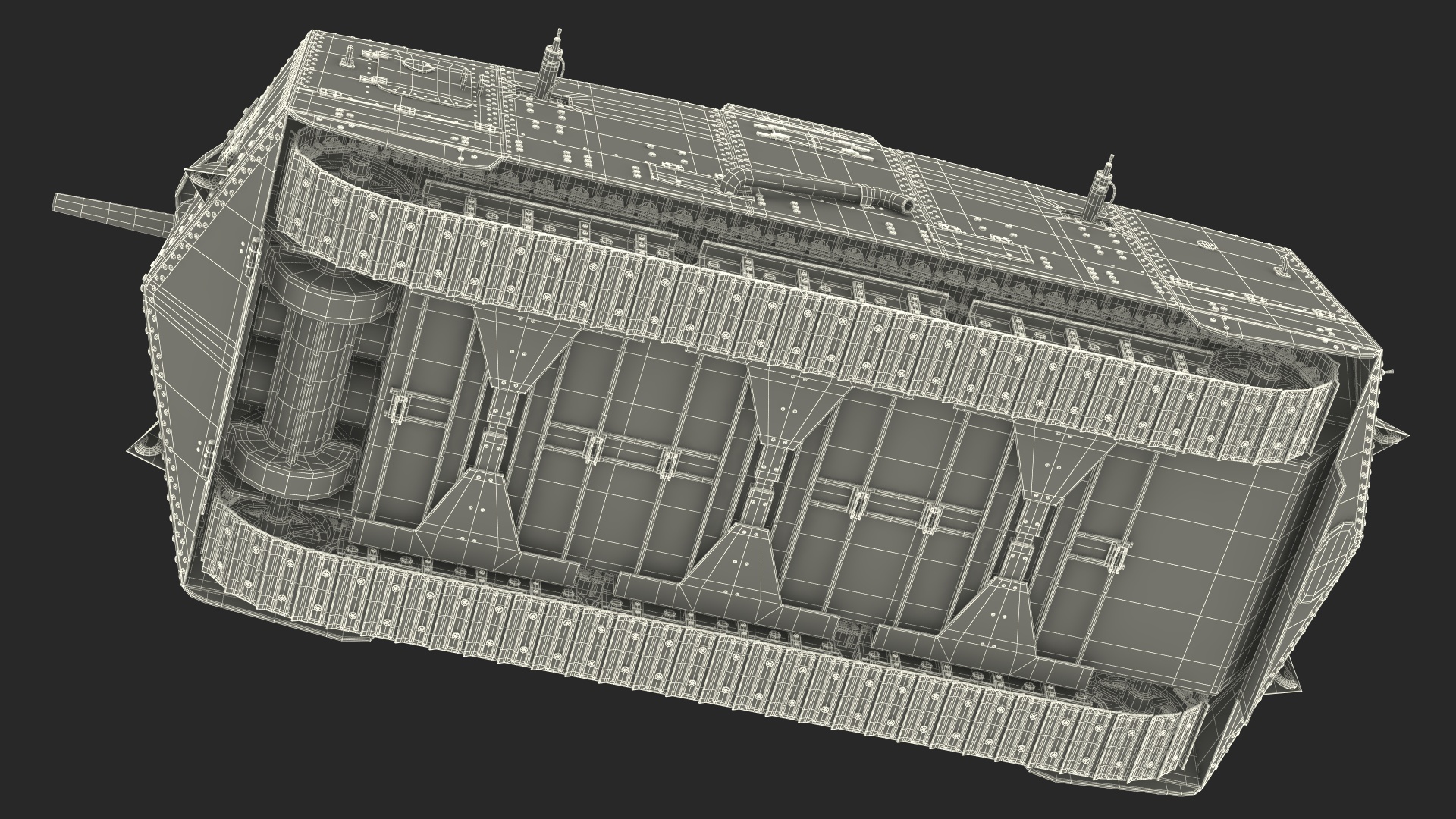 Old Aged WWI German A7V Armored Vehicle Tank 3D model