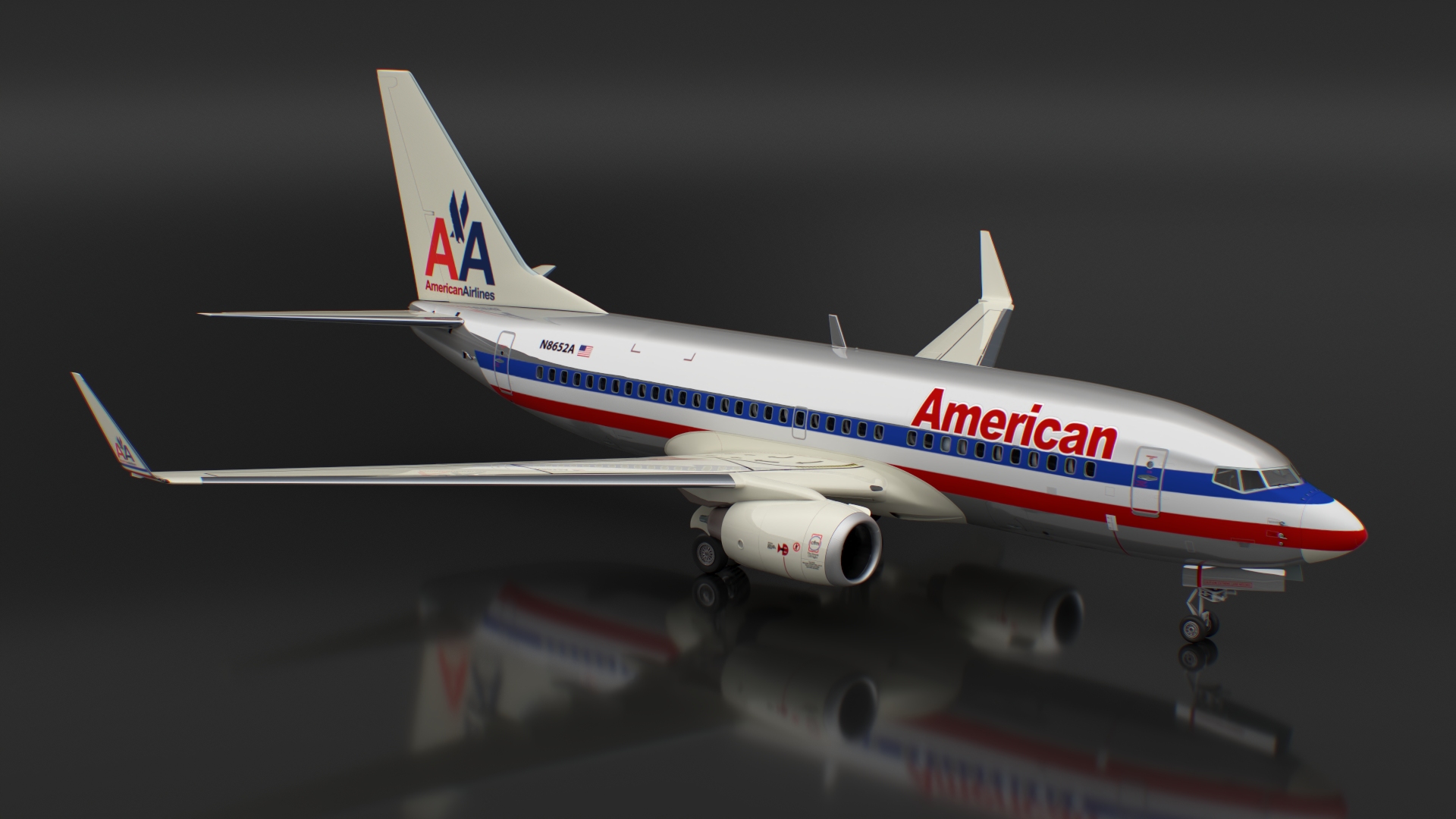 3D American Airlines Boeing 737-700 with Interior Rigged model