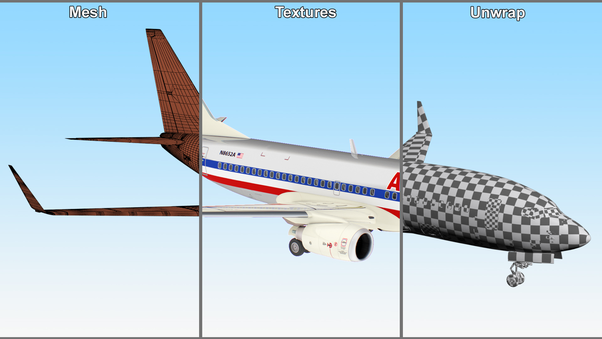 3D American Airlines Boeing 737-700 with Interior Rigged model