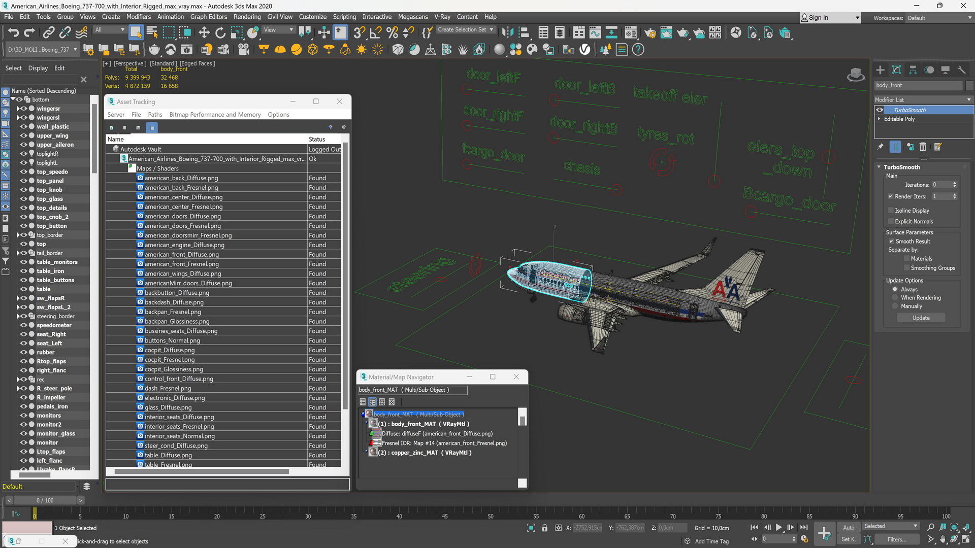 3D American Airlines Boeing 737-700 with Interior Rigged model