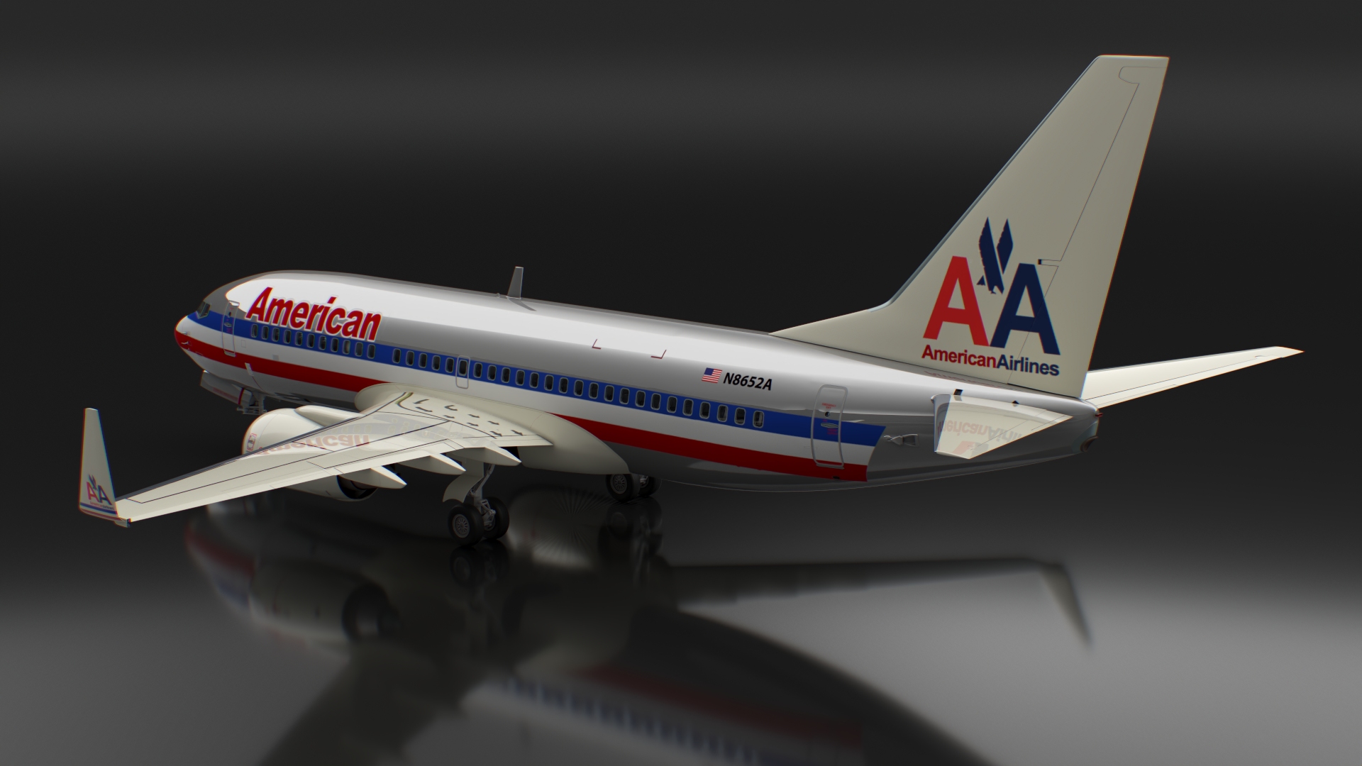 3D American Airlines Boeing 737-700 with Interior Rigged model