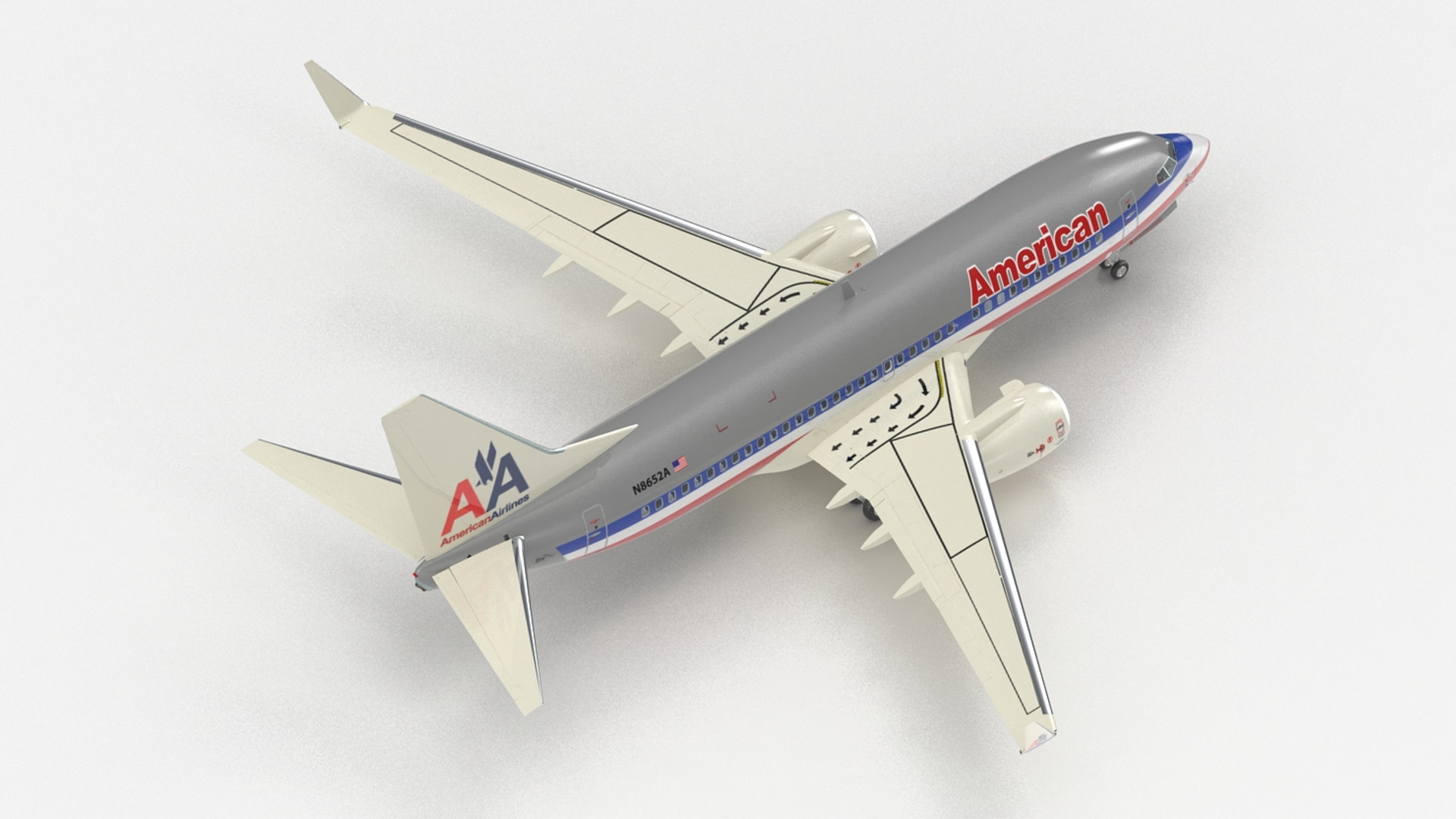 3D American Airlines Boeing 737-700 with Interior Rigged model