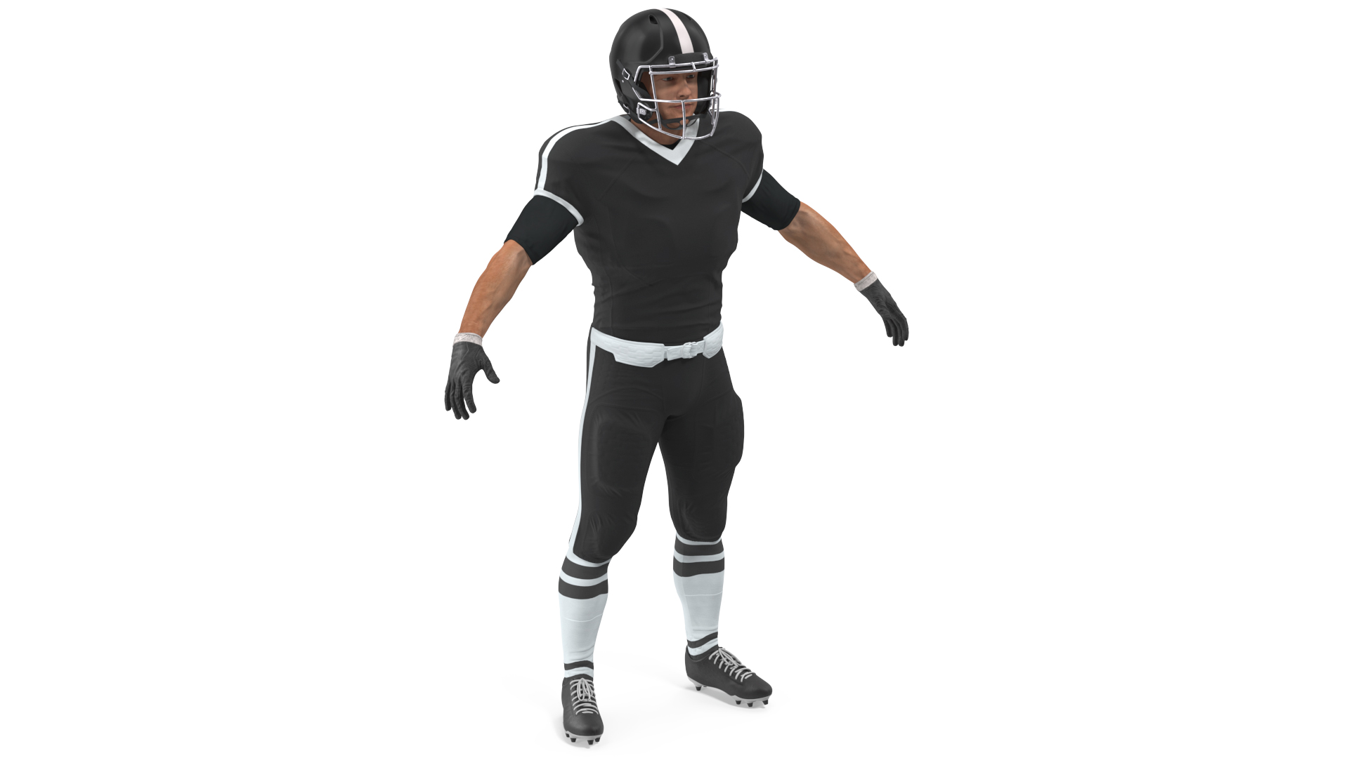 3D model Man Black Uniform T-Pose American Football Players