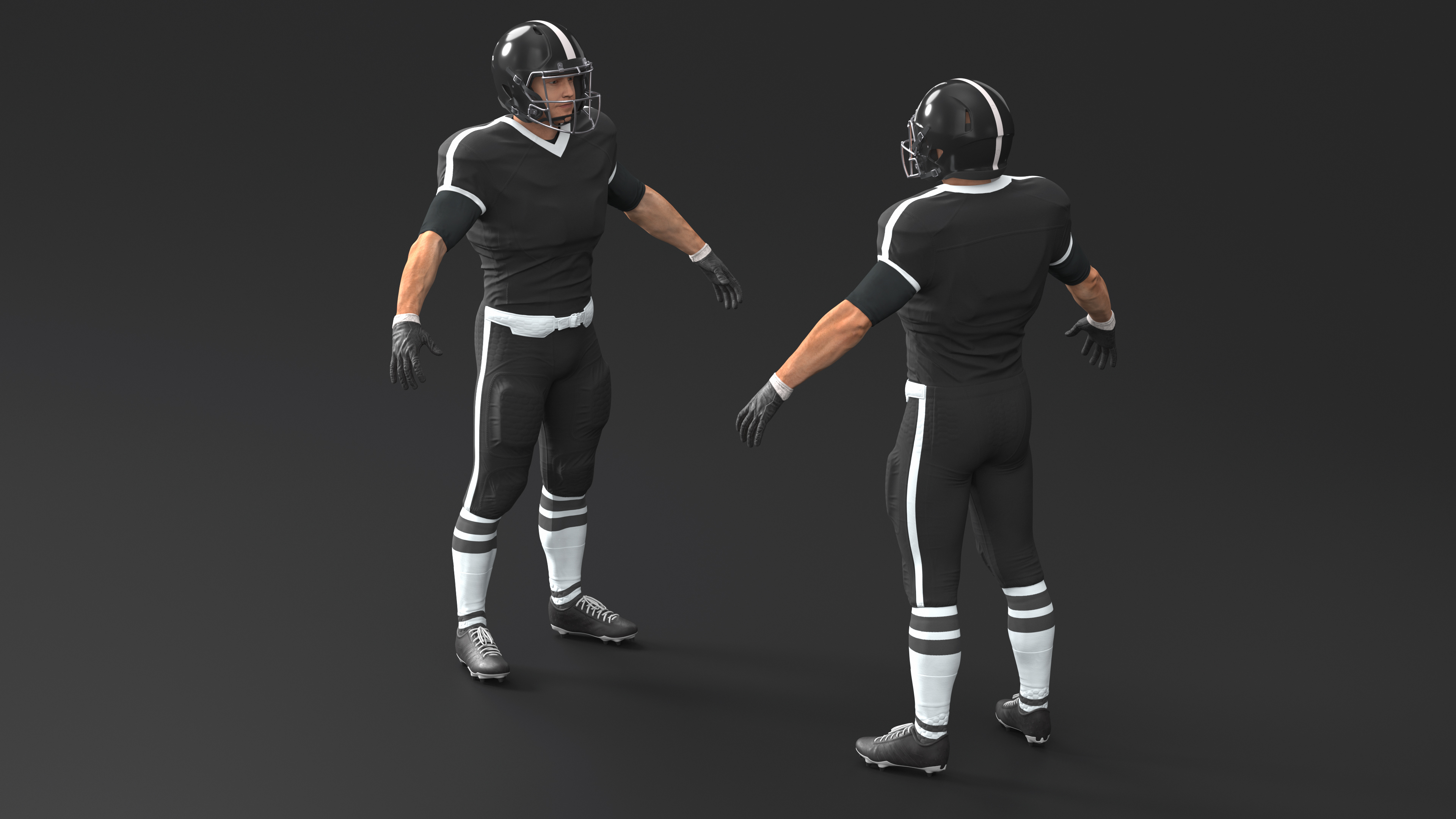 3D model Man Black Uniform T-Pose American Football Players