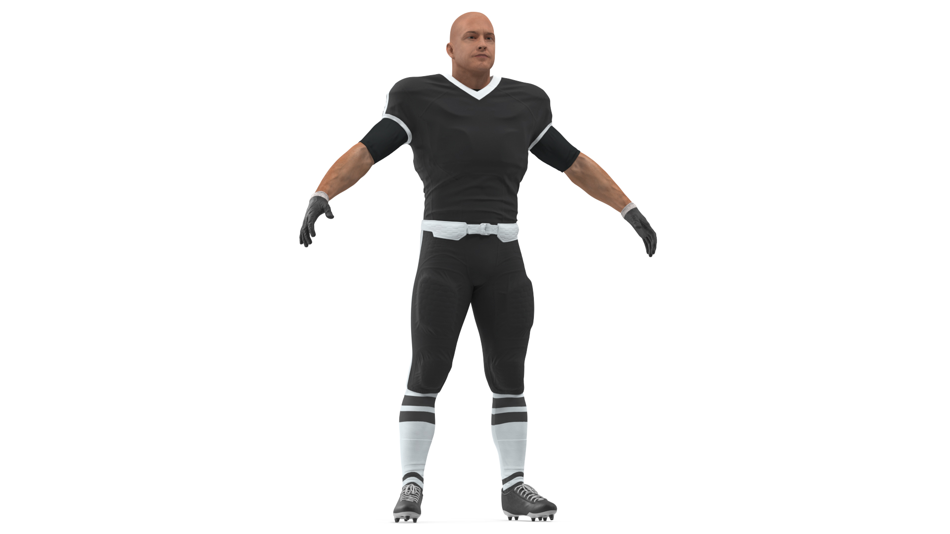 3D model Man Black Uniform T-Pose American Football Players