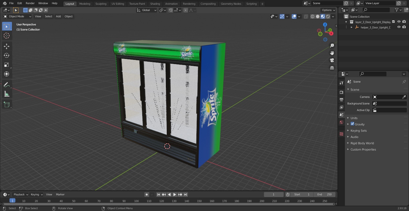 3 Door Upright Display Cooler 3D model