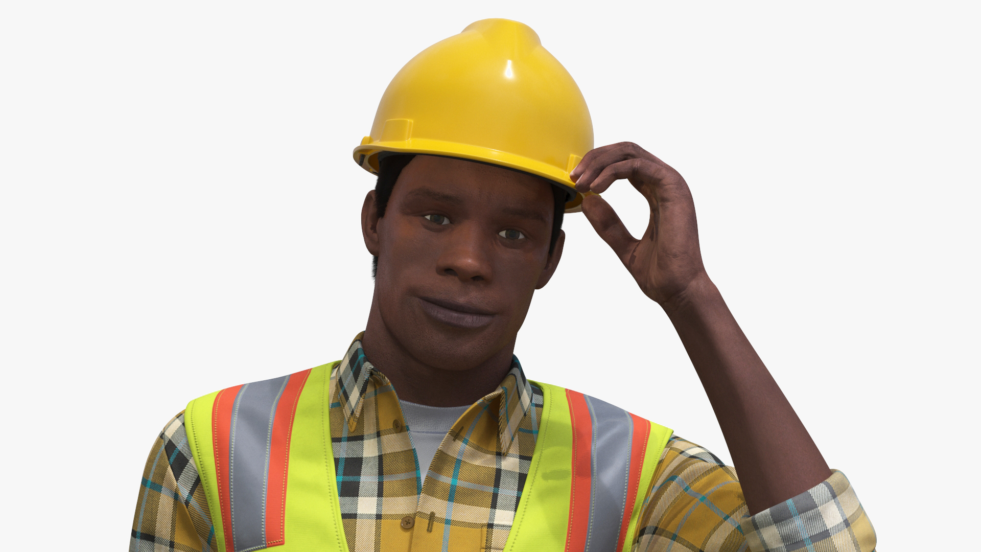 3D Construction Worker with Hard Hat and Vest Fur