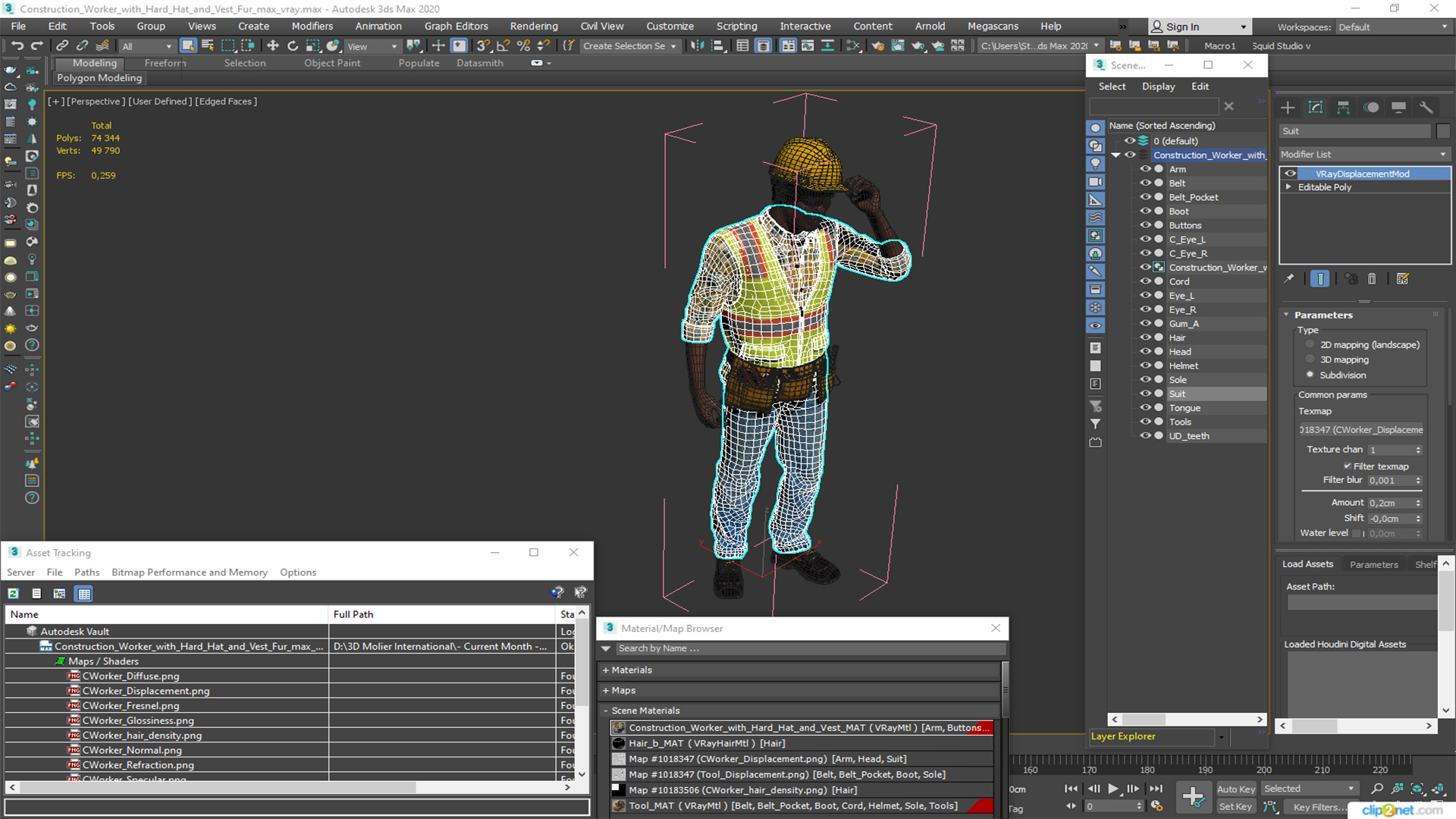 3D Construction Worker with Hard Hat and Vest Fur