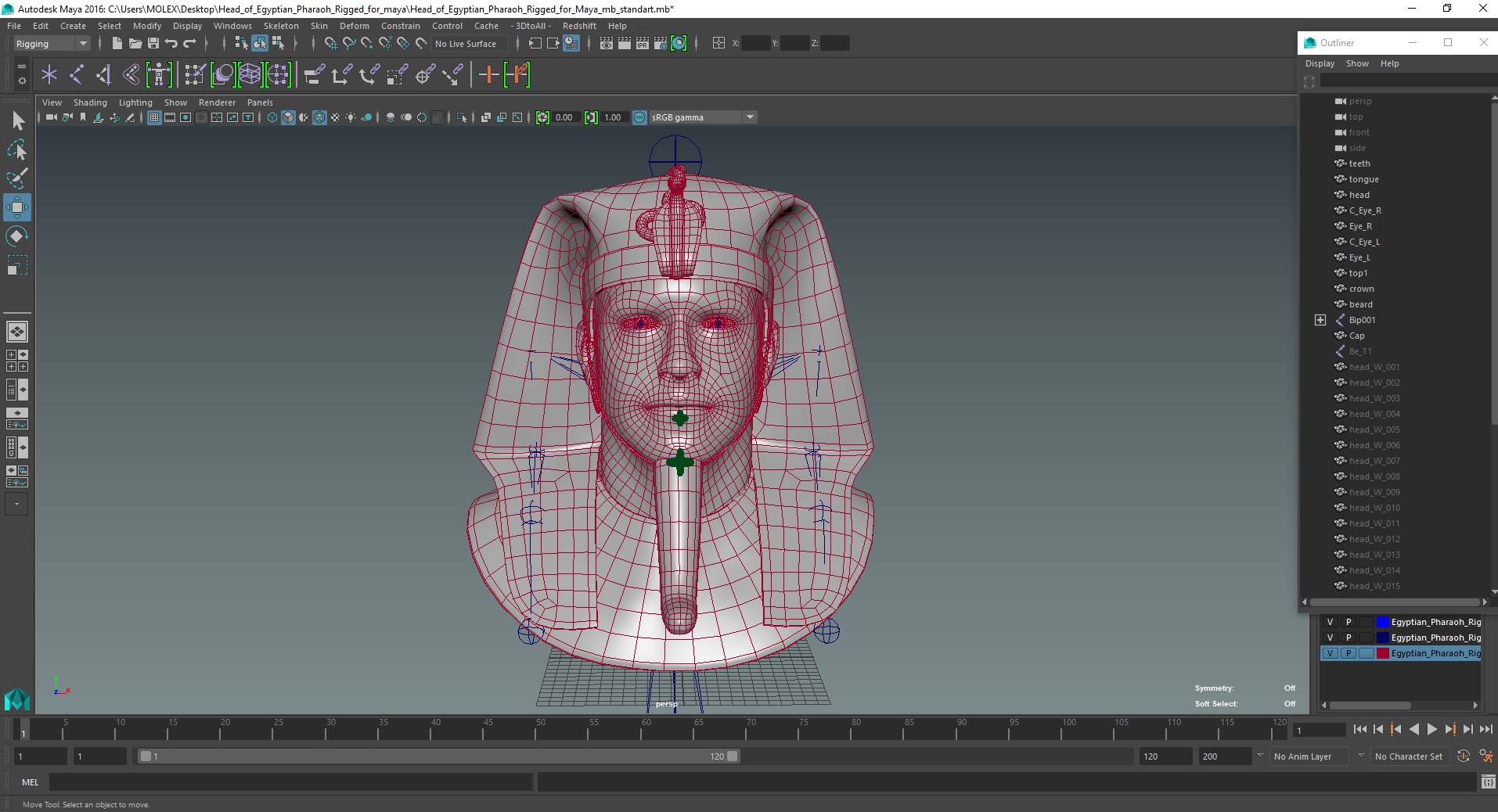 3D model Head of Egyptian Pharaoh Rigged for Maya